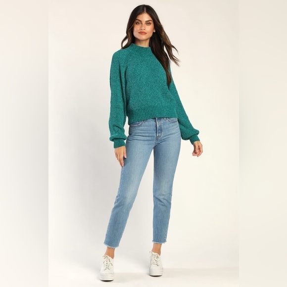 Lulus Seasonally Sweet Teal Green Chenille Mock Neck Sweater, Size XS - Picture 2 of 9